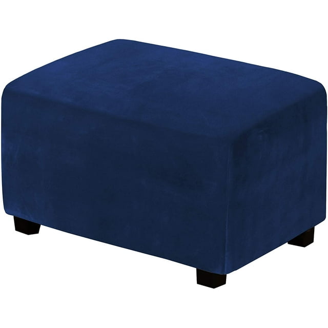 XISOBO Real Velvet Plush 1 Piece Form Fit Stretch Rectangle Folding Storage Covers Ottoman Slipcovers Removable Footstool Protect Footrest Covers Elastic Bottom, Machine Washable(X-Large, Navy)
