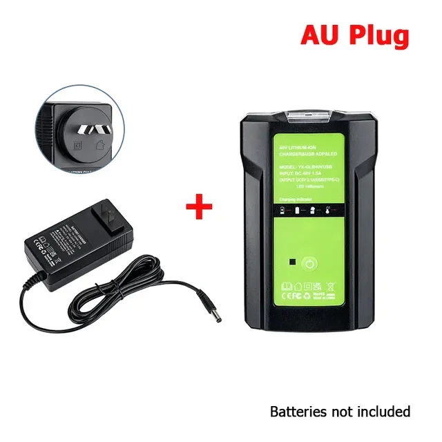 For GreenWorks 40V Lithium-ion Battery Charger Adapter Portable Power Supply With USB 3W Work Light For GLB 29472/29482/29462