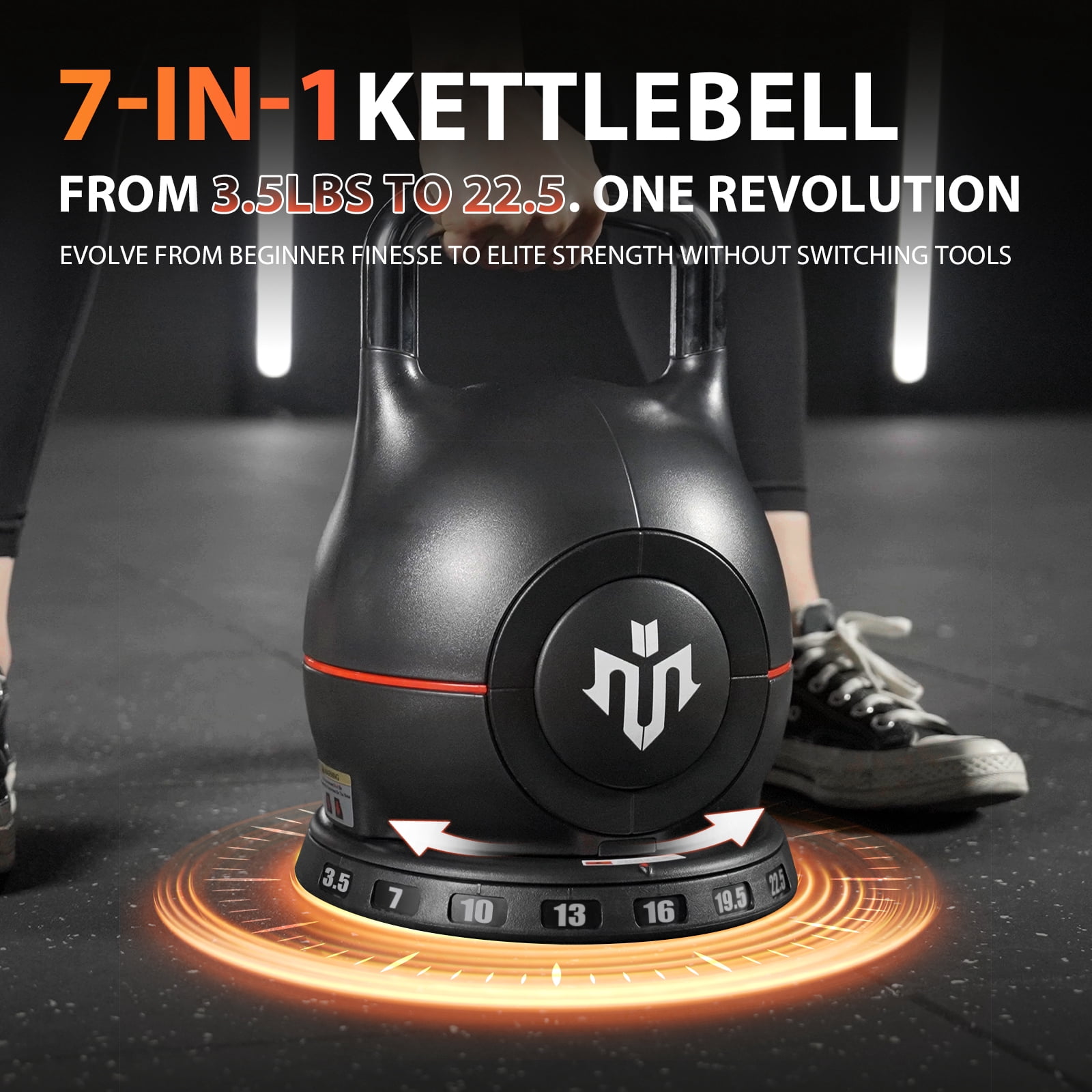 Mikolo Adjustable Kettlebell Weight Set-Quickly Adjusts 7 Weights,Ergonomic kettlebell sets for Home Gym 3.5-22.5 LBS