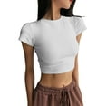 thumbnail image 1 of Blusa túnica de manga corta con cuello redondo y estampado liso para mujer, tejido de algodón, ropa informal/de diario, tallas S-XL, 1 of 2