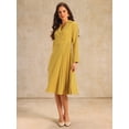 thumbnail image 3 of DARING DIVA Wrap A-Line Pleated Midi Long Sleev Dress Small Yellow, 3 of 6