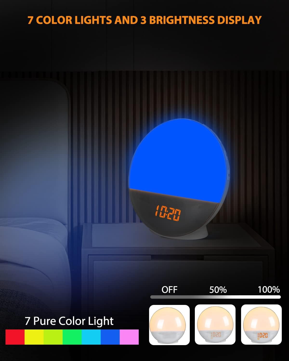 Wake Up Light Sunrise Alarm Clock for Kids & Heavy Sleepers, w/ Sunrise Simulation, Sleep Aid, Dual Alarms, Snooze, Colorful Lights