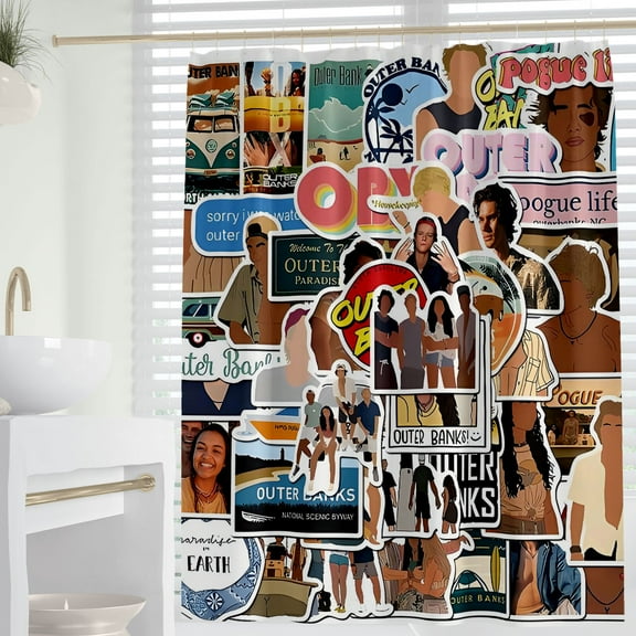Cartoon For Outer Banks Themed Shower Curtain for Bathroom Decor,Durable Waterproof Polyester Fabric,72x72 Inch with 12 Pack Hooks Washable Curtain Set