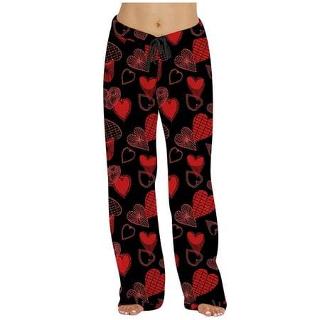 

Womens Casual Stretch Pajama Pants with Pockets Floral Print Palazzo Drawstring Elastic Waist Yoga Lounge Pants
