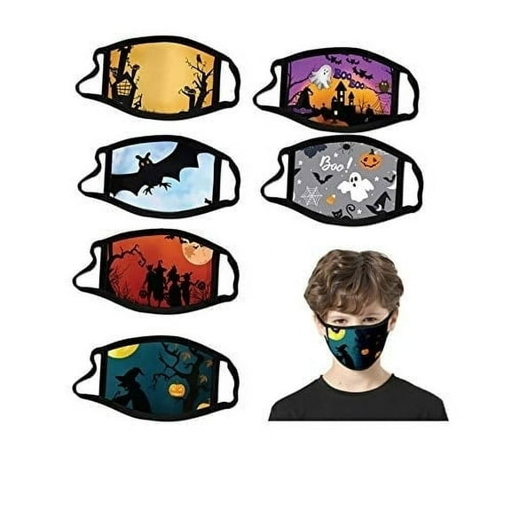 6-Pack Kids Halloween Face Masks Reusable Washable Fits Ages 6-12 Boys Girls