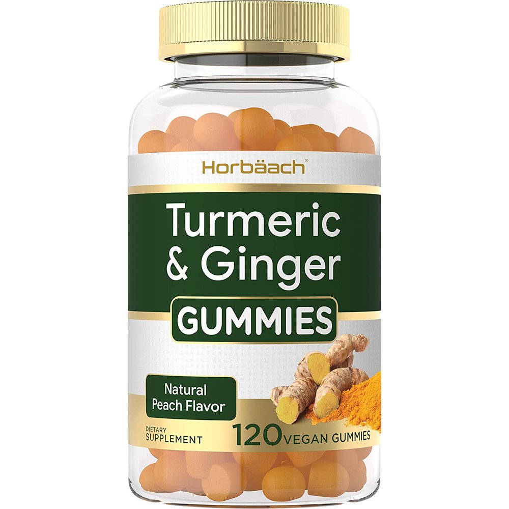 Vegan Turmeric Curcumin Gummies 120 Count Plus Ginger Peach Flavor NonGMO & Gluten Free