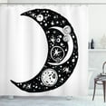 thumbnail image 1 of Magic Moon Shower Curtain, Creative Monochrome Illustration of Crescent Doodle, Fabric Bathroom Set with Hooks, 69W X 70L Inches, Charcoal Grey and White, by Ambesonne, 1 of 3