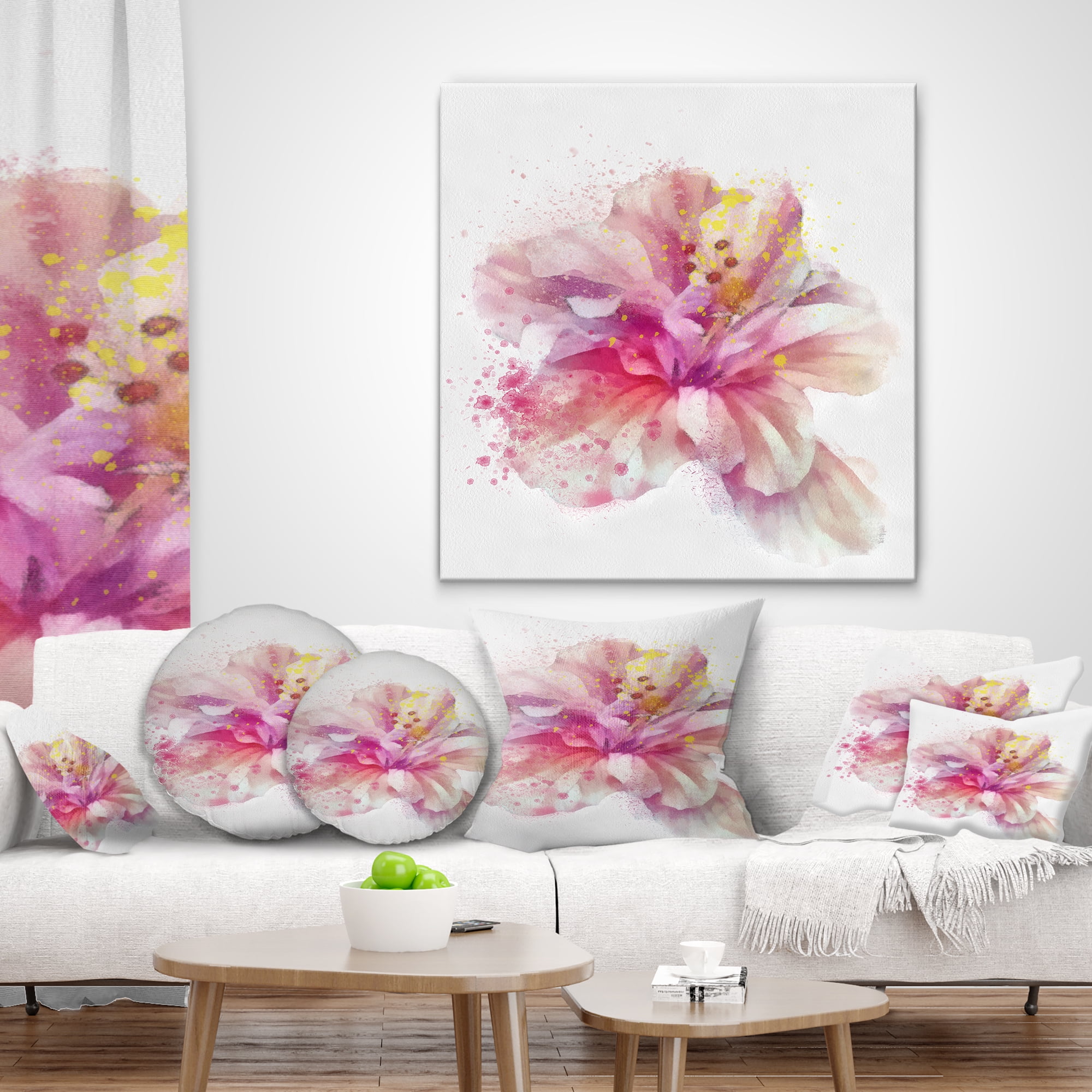 Designart Beautiful Pink Flower Watercolor - Floral Throw Pillow - 16x16