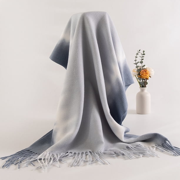 Xiao Hua Bufanda de invierno para mujer, chal de cachemira con borlas a cuadros, bufandas grandes de gran tamaño, azul degradado