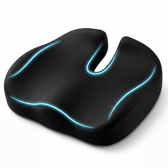 Seat Cushion Memory Foam, Ergonomic Support Pad for Tailbone & Hip Comfort, Large Size for Long Sitting Desk Chair Car Truck, Office Use, Black