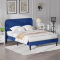 thumbnail image 2 of VECELO Queen Size Bed Frame with Upholstered Headboard, Velvet Platform Bedframe Mattress Foundation, Strong Wood Slat Support, No Box Spring Needed,Velvet Dark Blue, 2 of 5