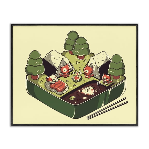 Stupell Industries Contemporary Kawaii Sushi Camp Bento Black Framed Giclee Art, 14 x 11, by Tobe Fonseca