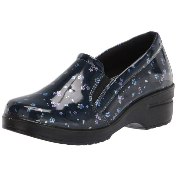 Easy Works by Easy Street Sabots Leeza pour Femmes, Verni à Motif Floral Bleu Marine, 11