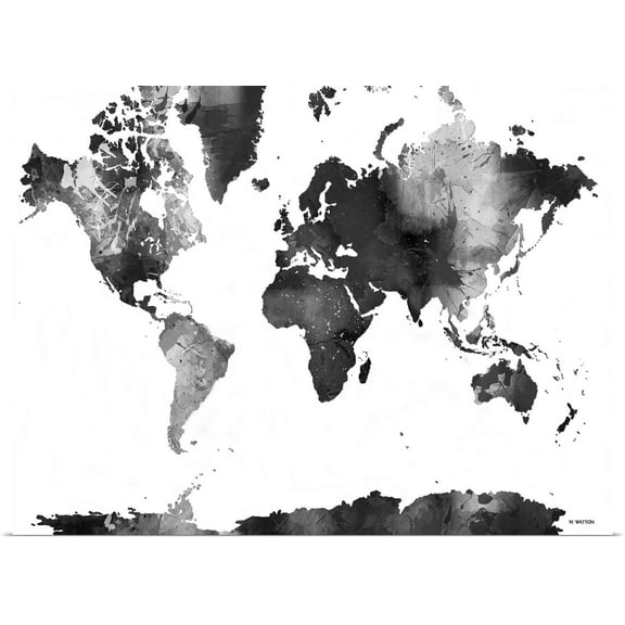 Great BIG Canvas | Rolled Marlene Watson Poster Print entitled World Map BW I