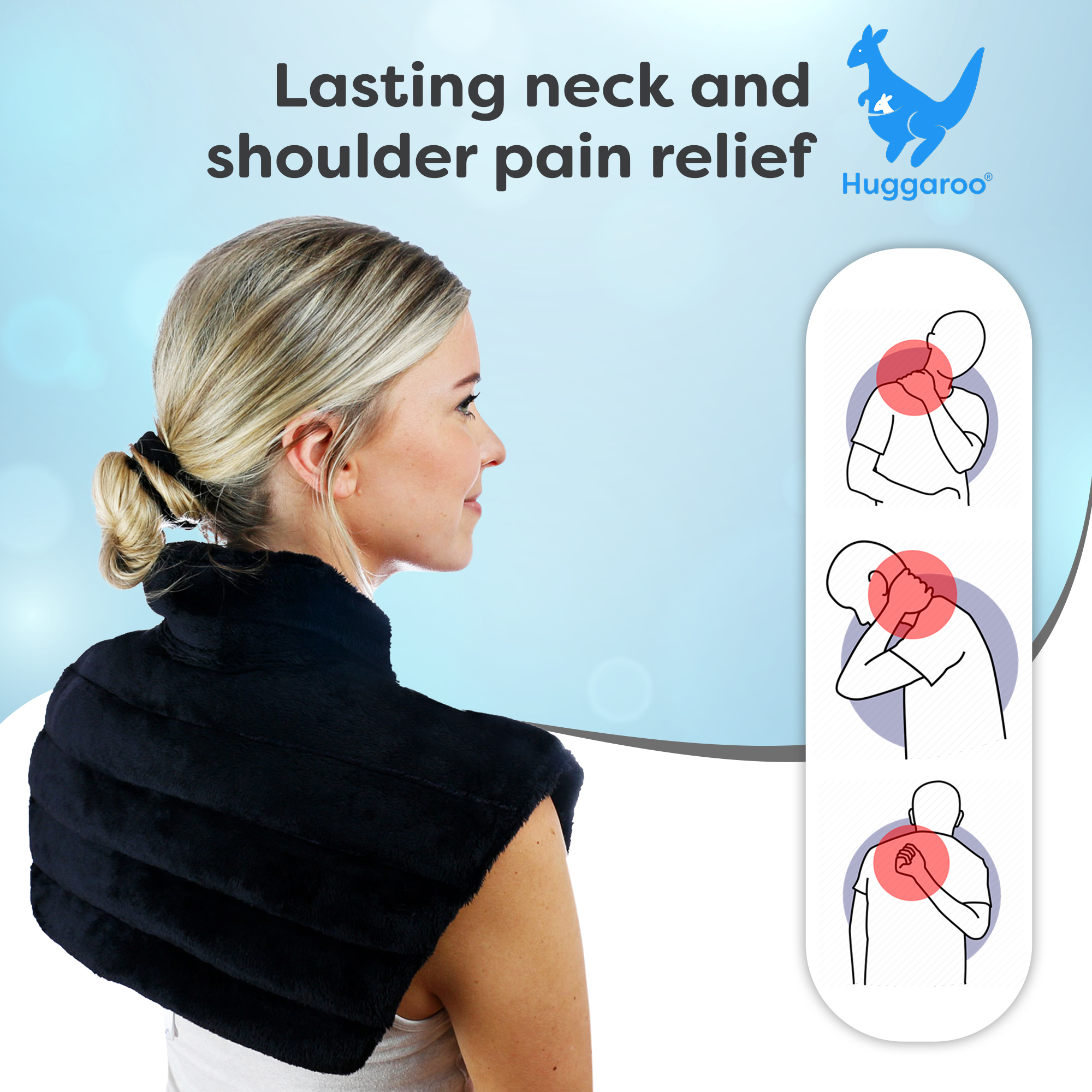 Huggaroo weighted neck wrap microwavable heating pad hnwv2black Clearance