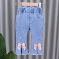 thumbnail image 5 of Diufon Girls Jeans Elastic Waist Toddler Comfortable Flare Denim Pants Solid Color Cute Bow Pant with Pockets, 5 of 9
