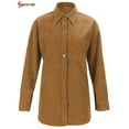 thumbnail image 5 of Spencer Women's Oversized Corduroy Shirt Casual Long Sleeve Button Down Boyfriend Blouses Tops (S, Coffee), 5 of 8