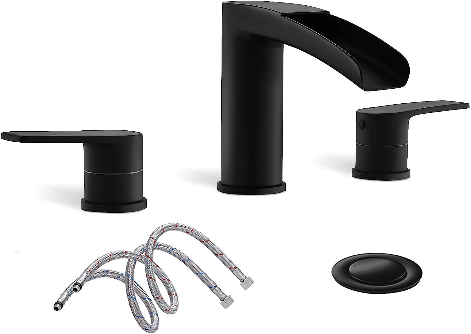 Matte Black Waterfall Bathroom Faucet Widespread 3 Hole Bathroom