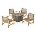 thumbnail image 6 of Eleanor Outdoor 5 Piece Wood and Wicker Club Chairs and Fire Pit Set, 6 of 6