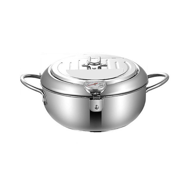 Oil filter pot frying pot tempura deep fryer thermometer stainless steel with lid New Tempura Deep Fryer