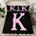 thumbnail image 2 of Manfei Letter K Monogrammed Twin Sheet Sets,Pink Bow Bowtie Twin Fitted Sheet,Galaxy Starry Sky Flat Sheet For Child,Microfiber Room Decorative,3 Pieces, 2 of 7