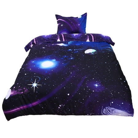 Purple Single Duvet Set PiccoCasa Galaxy Sky Cosmos Night Pattern 3D Printed Single Size 2pcs Bedding Quilt Duvet Cover Set Dark Purple ()