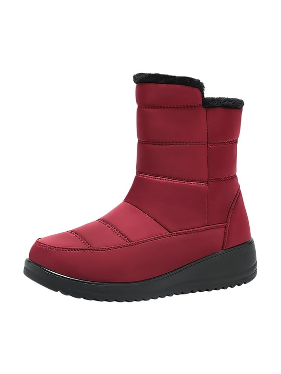 Womens Snow Boots Wide, Winter Shoes for Women 2025 Wide Width, Flexible, Hook & Loop, Western, Bump Toe, Winter Clothes, Red, Size 7.5
