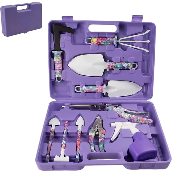 10 Piece Gardening Hand Tools Set with Box, Ideal Portable Multi-functional Indoor and Outdoor Plant Gardening Tool Kit for Gifts