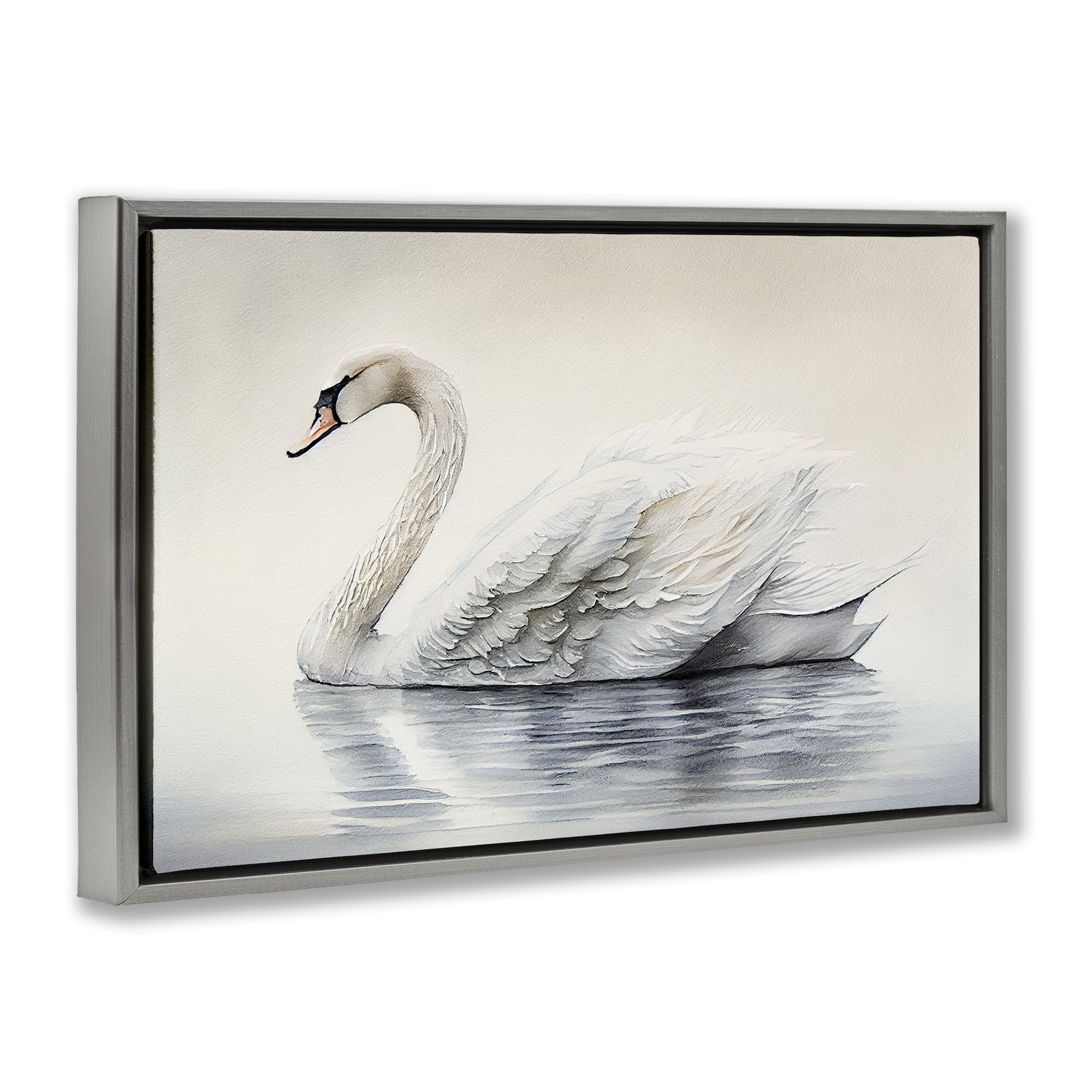 Elegant Floating Swan Gray Framed Floater Canvas Wall Art, design by Sasha