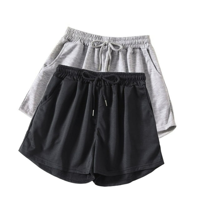 Diufon 2pc Womens Yoga Shorts Solid Color Shorts Elastic Waist Drawstring Athletic Shorts with Pockets