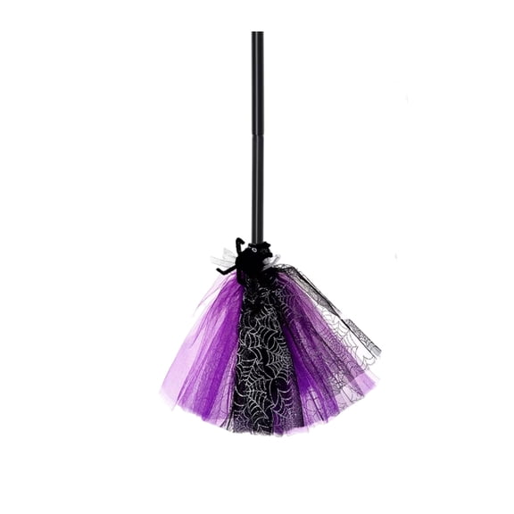 HOARBOEG Halloween Witch Broom Purple, 33.5" Plastic & Mesh Witch's Broomstick Prop for Costume Party Decor, Indoor Outdoor Door Patio Yard Halloween Decoration
