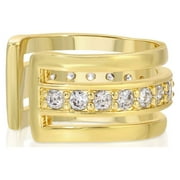 Michelle Campbell Jewelry Women's Pave Tri Bar Ear Cuff Earring, Brass with 14k Yellow Gold overlay and Cubic zirconia crystals