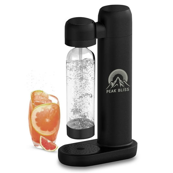 Peak Bliss Original Soda Maker (Matte Black): Carbonate Drink (1L PET Bottle Included), Create Sparkling, Seltzer & Fizzy Water, Compatible with Any Screw-In 60L CO2 Carbonator (Not Included)