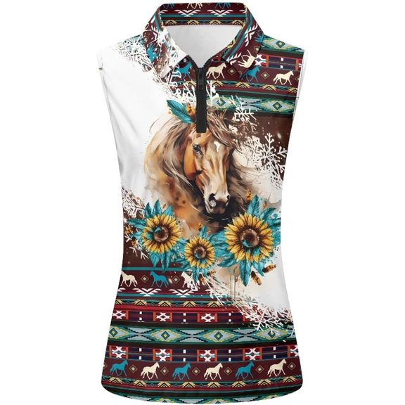 Wang6 Women's Quarter Zip Tank Tops Plus Size Floral Printed Sleeveless Summer Tops Causal V Neck Lapel 1/4 Zip Tshirts 0430liCoffee XL