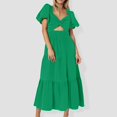 thumbnail image 2 of OSOLU Women Solid Color V-Neck Long Sleeve Puff Sleeve Dress Cute Sundress Dresses For Women 2025 Elegant Classy, 2 of 4