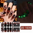 thumbnail image 2 of 16PCS Medium Halloween Luminous Press On Nails, Glow in The Dark Fake Nails with Skull Spider Web Ghost Pumpkin Prints, Glossy Spooky Reusable Artificial False Nail Tips for Women Halloween Party, 2 of 7