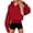 Red, variant on Women's Oversized Solid Cropped Hooded Sweatshirt Drawstring Cinched Hem Fleece Long Sleeve Pullover Hoodie with Kangaroo Pocket Casual Fall Daily Tops XXL