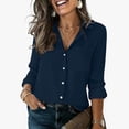 thumbnail image 6 of VBVC Women's Collared Button Down Shirt , Business Casual Work Blouse For Women , Ladies' Lightweight Long Sleeve Top with Pockets, Navy , S-2XL, 6 of 8