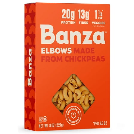 Banza Elbows Pasta from Chickpeas - Gluten Free, High Protein, and Lower Carb Protein Elbows Chickpea Pasta - 8oz (Pack of 3)