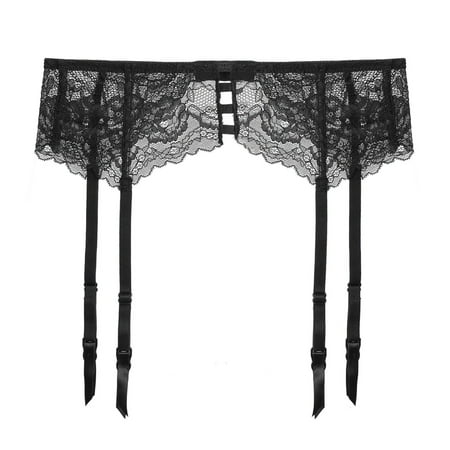 Sexy Lingerie For Women Lace Garter Belts/Sexy Mesh Suspender Belt With Four Straps Metal Clip For Women S Stockings Black Women s Intimates M