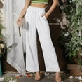 thumbnail image 3 of Vedolay High Waist Pants Summer Straight Wide Leg Pants Drawstring High Waisted Comfy Pants,White L, 3 of 4