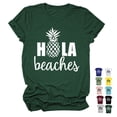 thumbnail image 2 of Camiseta de la Letra Impresión Cuello Redondo Manga Corta Floja Ocasional Cómodo Básico Verano Top Retro Verde Blanco Fuente L, 2 of 4