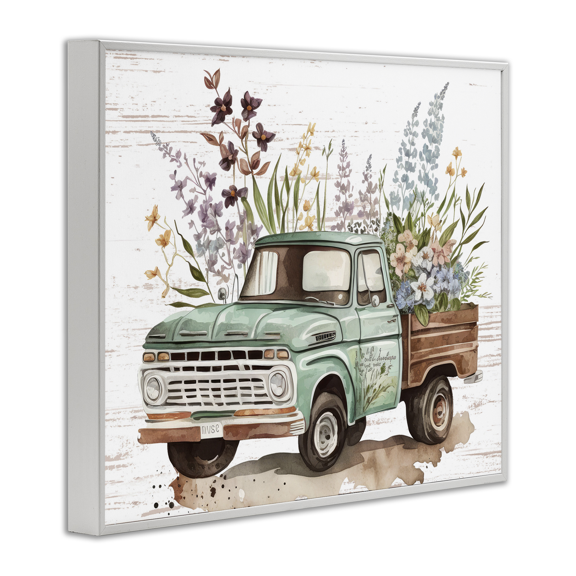 Stupell Industries Floral Herb Truck Transportation Painting White Framed Art Print Wall Art, 30 x 24