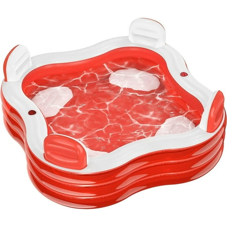 Inflatable Swimming Pool  80  × 80  × 32  Large Full-Sized Blow Up Pool with Seats and Backrests  Kiddie Pool for Outdoor & Backyard  Children & Adults  for Family Fun  Red-B