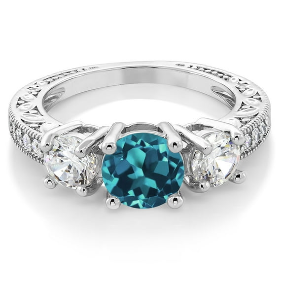 Gem Stone King 3.56 Ct Round London Blue Topaz Brass Silver plated brass Ring (Size 7)