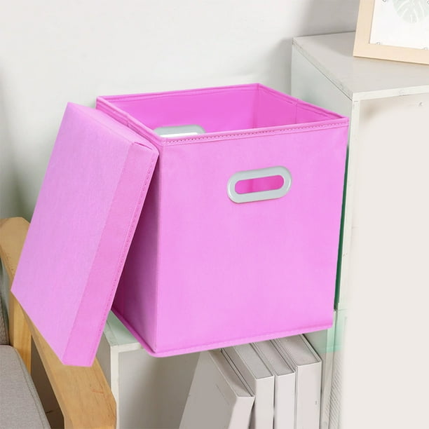 Caja de almacenamiento de tela con tapa | Organizador de cajones de tela plegable | Azul, rosa y caqui | Gran capacidad de 28 x 28 x 28 cm | Material transpirable y duradero | Almacenamiento para el