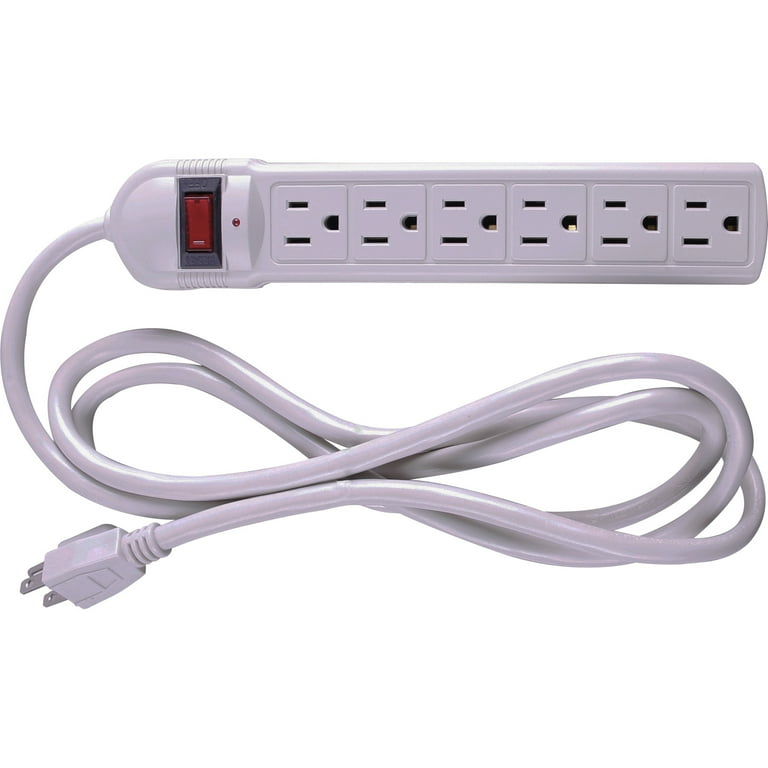 Compucessory 6-Outlet Power Strips - 6 - 6 ft Cord - 104 J Surge Energy - 15 A Current - 125 V AC Voltage - Strip - Putty Compucessory 6-Outlet Power Strips - 6 - 6 ft Cord - 104 J Surge Energy - 15 A Current - 125 V AC Voltage - Strip - Putty