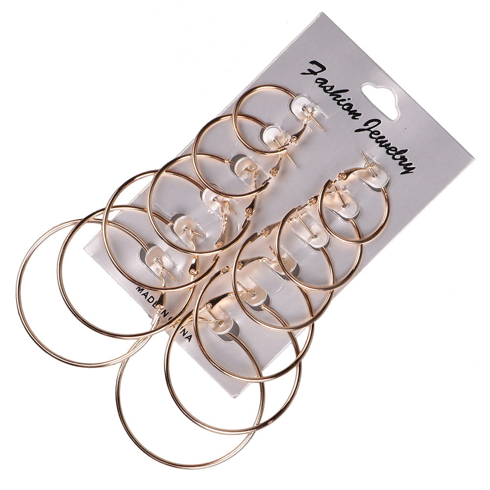 Elegant 6 pair Earrings Set Rhinestone Stud Ball Hoop Earrings Set Jewelry ZN