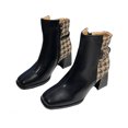 thumbnail image 2 of Teissuly Squares Toe Chunky Heel Boots High Feeling Small Short Boots Two Colors Matching Back Metal Buckle Chunky Heel Women's Shoes Splicing Zipper Short Boots Teissuly WER202312144594, 2 of 7