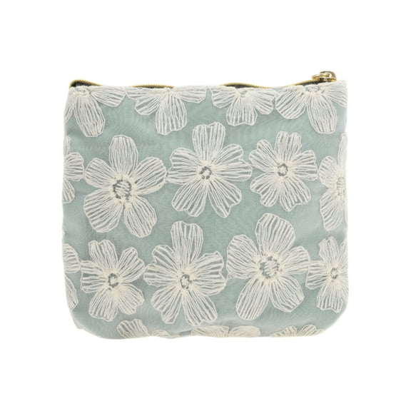Unique Bargains 1 Pc Beautiful Flower Makeup Bag for Business Travel Light Blue Cotton